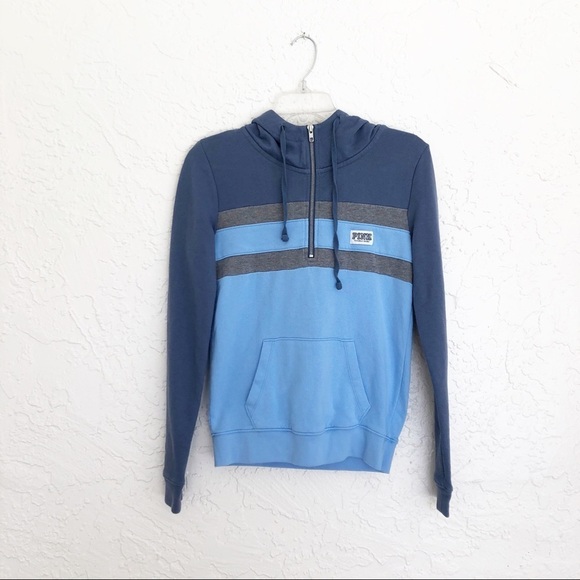Victoria Secret Pink Half Zip Blue Hoodie Sweatshirt Womens Size XS Y2K - Picture 2 of 5